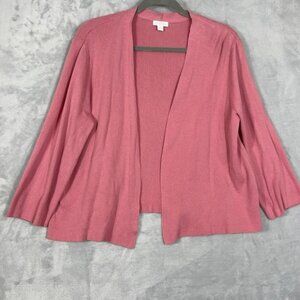 J Jill Open Front 100% Organic Cotton Cardigan Sweater L Pink Classic Office